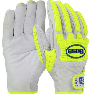 Boss® Top Grain Goatskin Leather Drivers Glove with Hi-Vis Impact Protection and DuPont™ Kevlar®